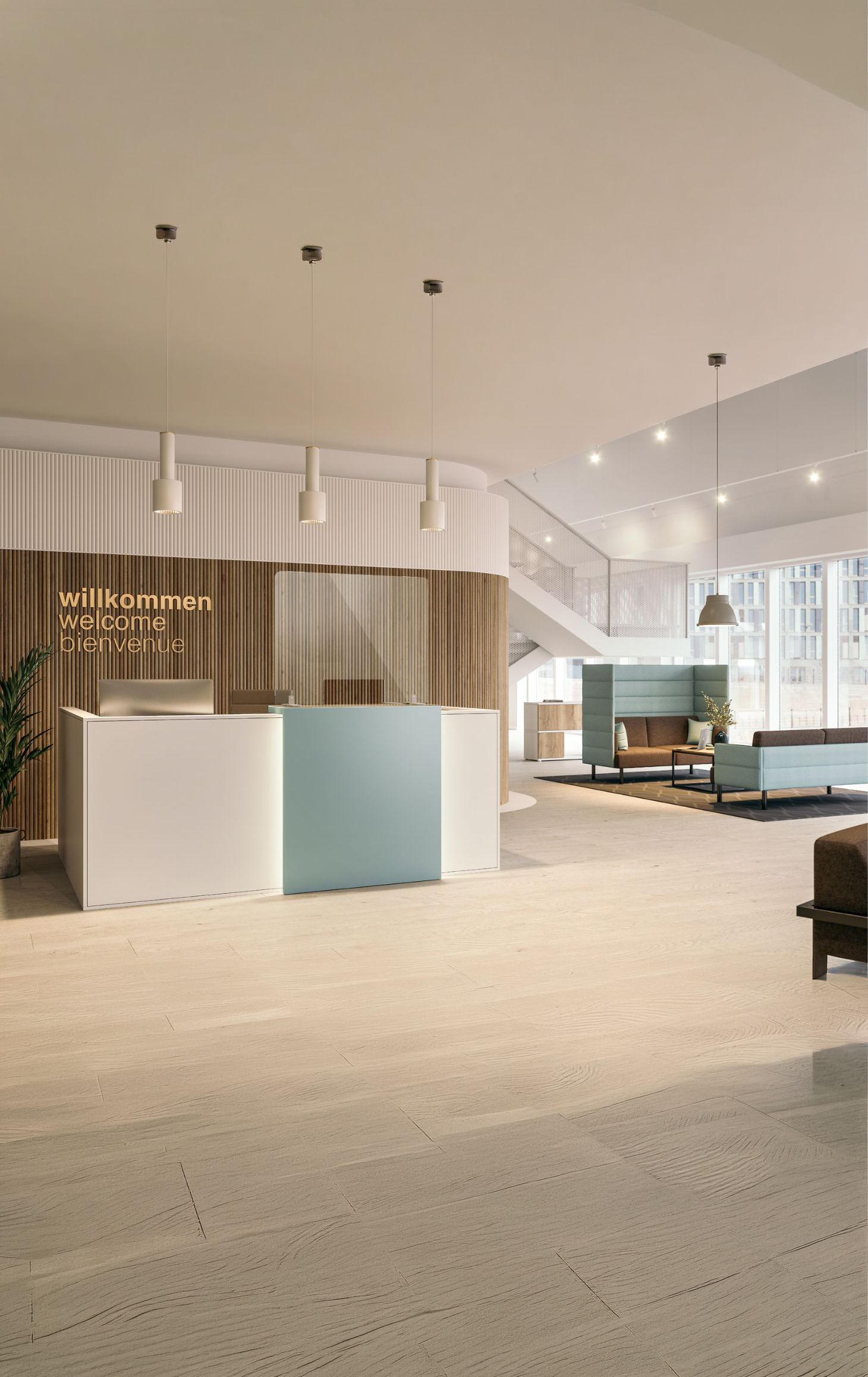 Empfang & Lounge — Empfangstresen und Soft-Seating
